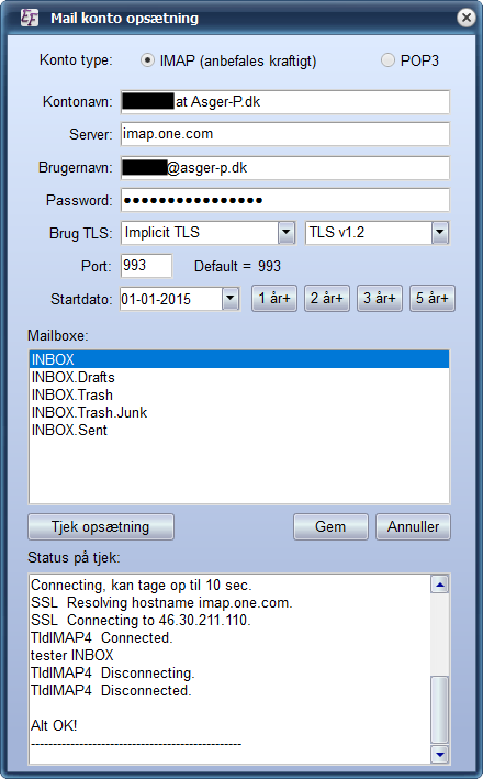Billede af IMAP opsætning